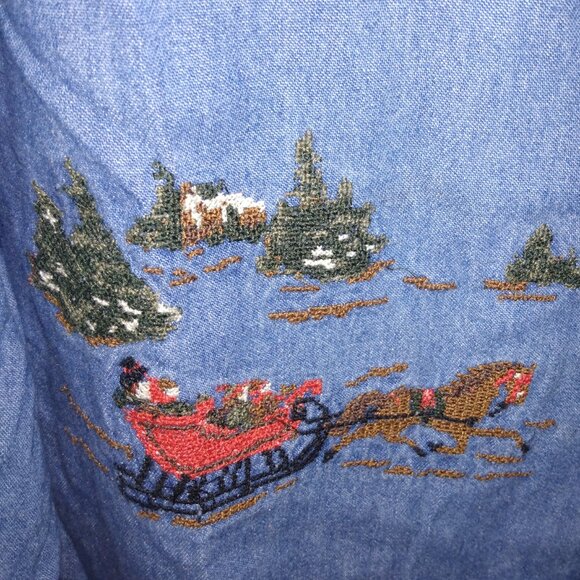Vintage Jean Shirt Christmas Embroidered Women’s Sz M By Ninon de Lenclos - Picture 4 of 7